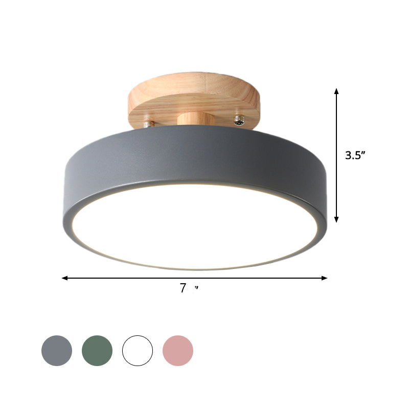 Scandinavian LED ceiling light with wood accent for hallway