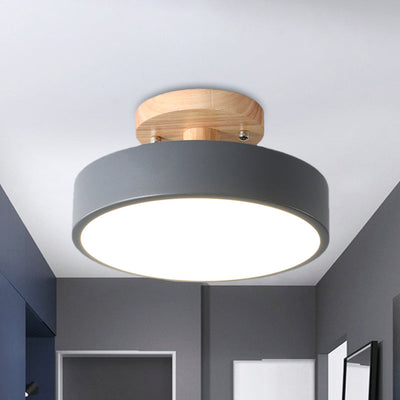 Scandinavian LED ceiling light with wood accent for hallway
