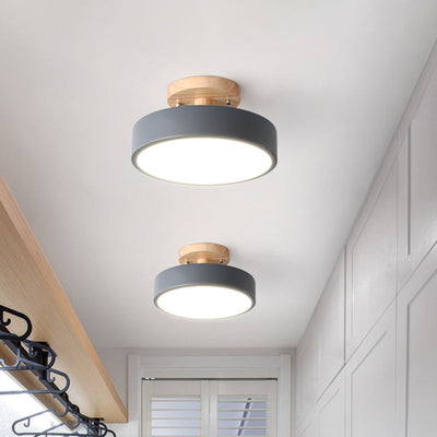Scandinavian LED ceiling light with wood accent for hallway