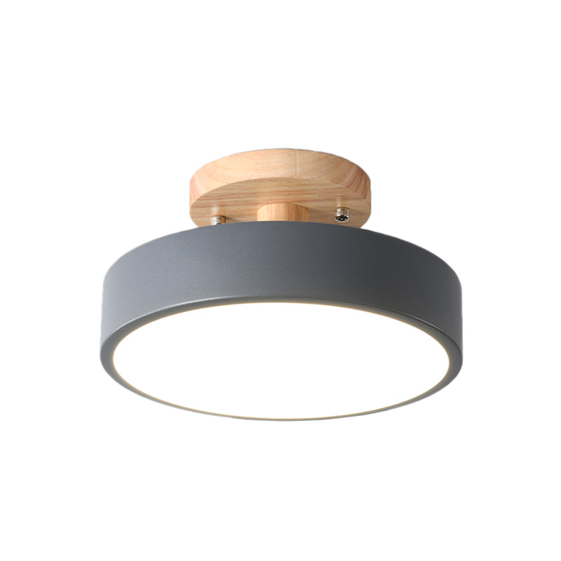 Scandinavian LED ceiling light with wood accent for hallway