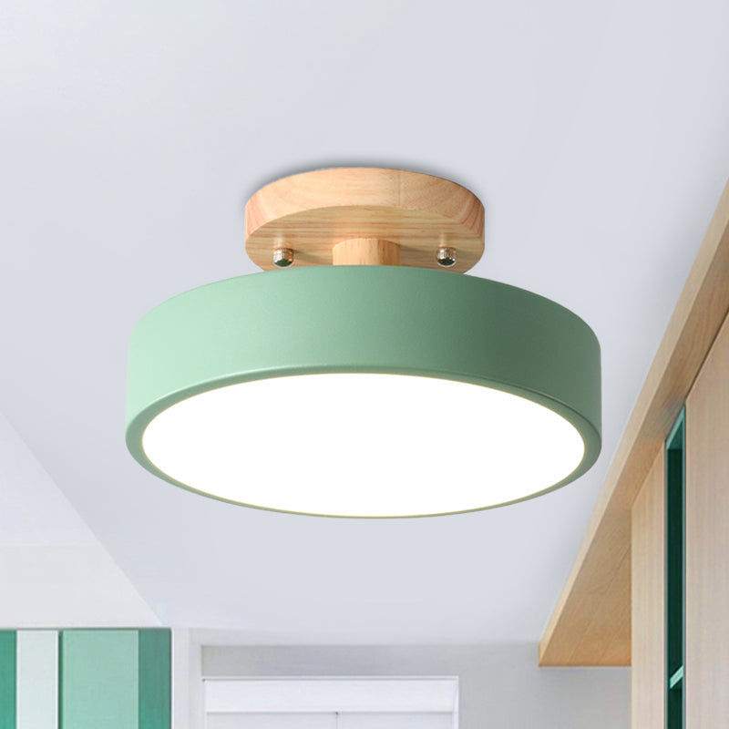 Scandinavian LED ceiling light with wood accent for hallway