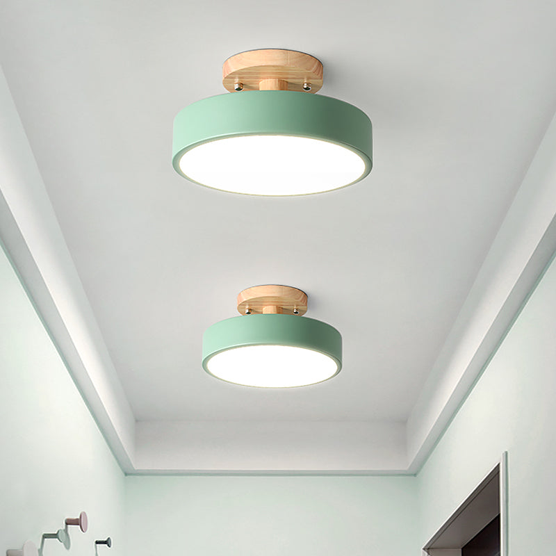 Scandinavian LED ceiling light with wood accent for hallway