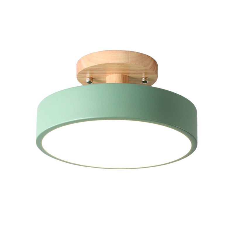 Scandinavian LED ceiling light with wood accent for hallway