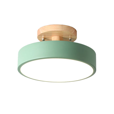 Scandinavian LED ceiling light with wood accent for hallway