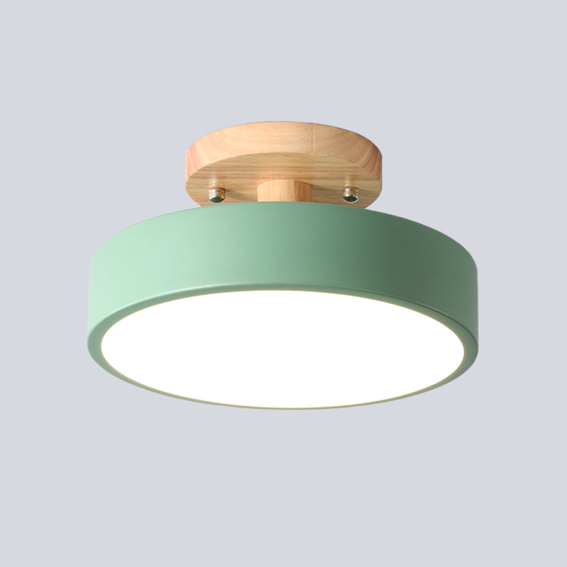 Scandinavian LED ceiling light with wood accent for hallway
