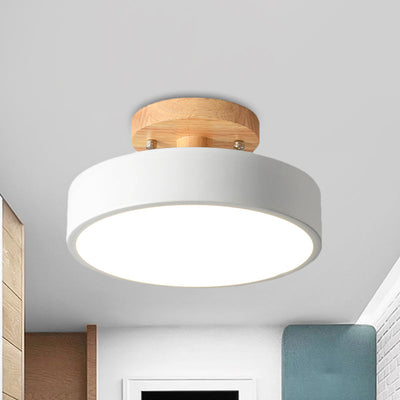 Scandinavian LED ceiling light with wood accent for hallway