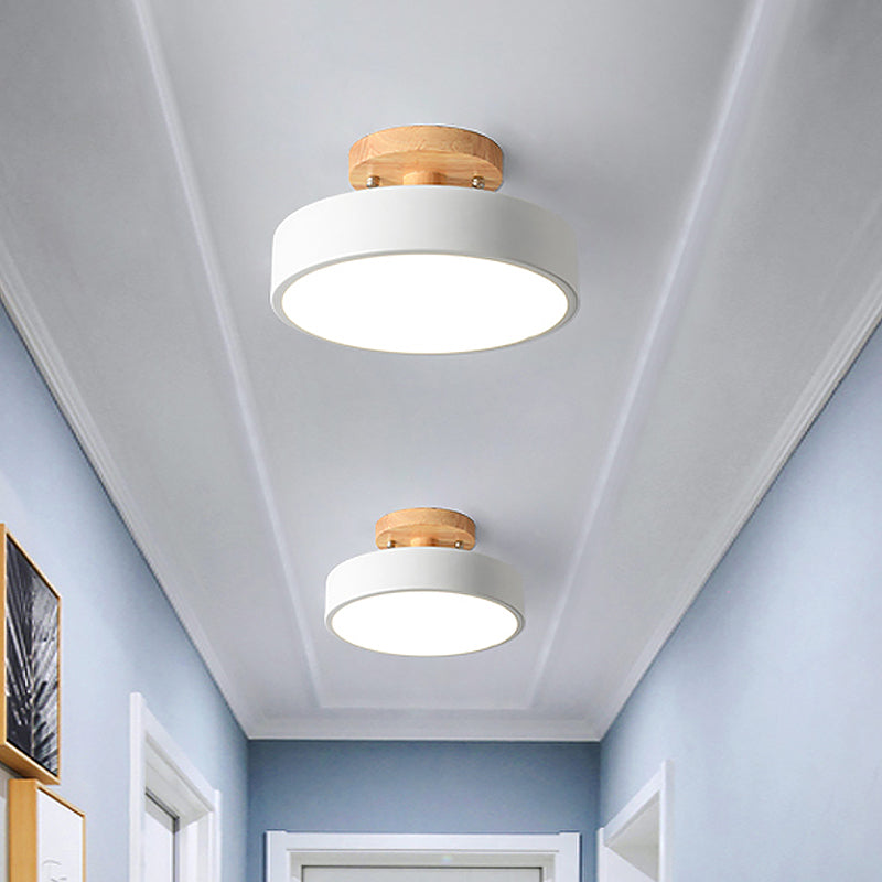 Scandinavian LED ceiling light with wood accent for hallway