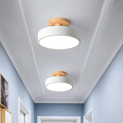 Scandinavian LED ceiling light with wood accent for hallway