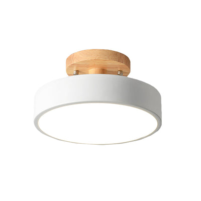 Scandinavian LED ceiling light with wood accent for hallway