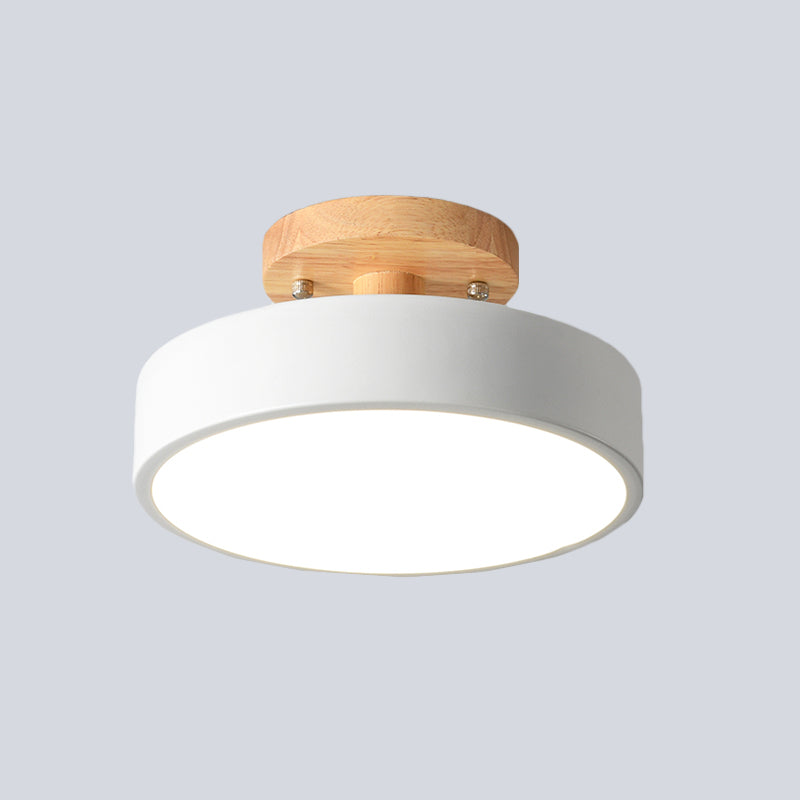 Scandinavian LED ceiling light with wood accent for hallway