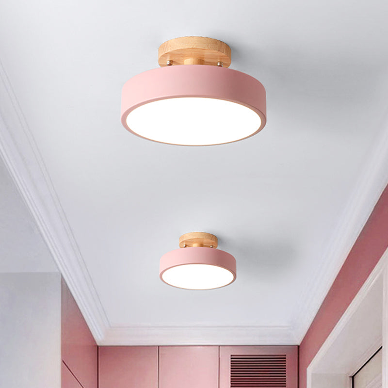 Scandinavian LED ceiling light with wood accent for hallway