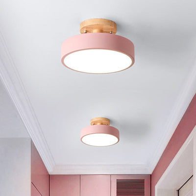 Scandinavian LED ceiling light with wood accent for hallway