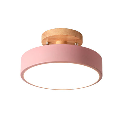 Scandinavian LED ceiling light with wood accent for hallway