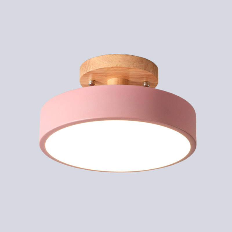 Scandinavian LED ceiling light with wood accent for hallway